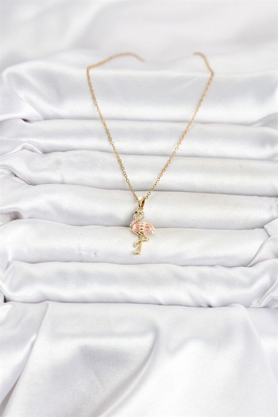316L Çelik Zincir Gold Renk Flamingo Model Kadın Kolye