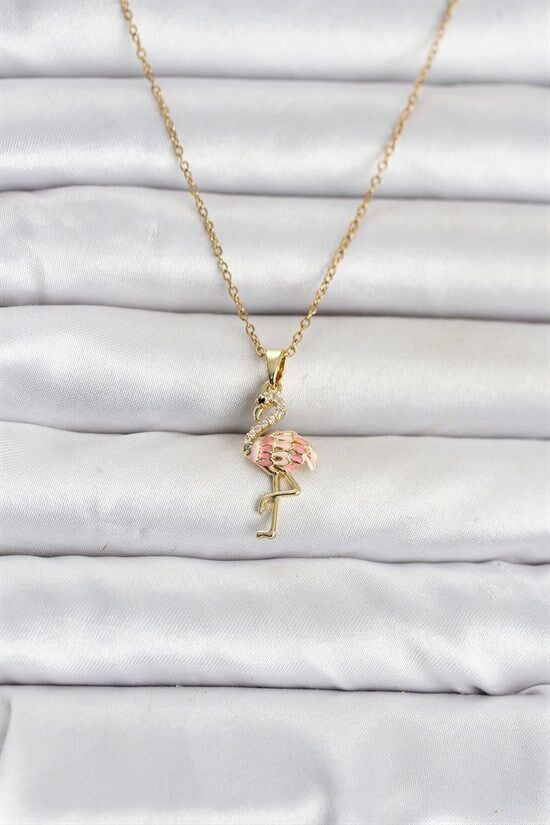 316L Çelik Zincir Gold Renk Flamingo Model Kadın Kolye