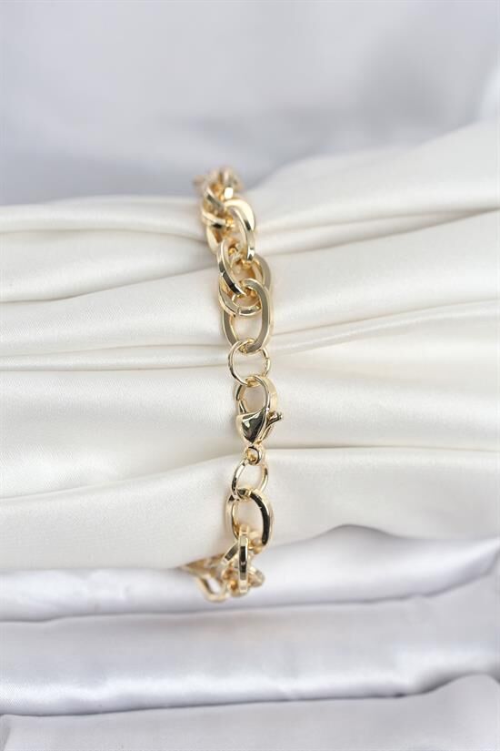 CM 14K Gold Renk Kalın Burgu Zincirli Model Kadın Bileklik