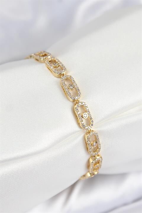 Pirinç Zirkon Taşlı Messika Model Gold Renk VIP Seri Kadın Bileklik