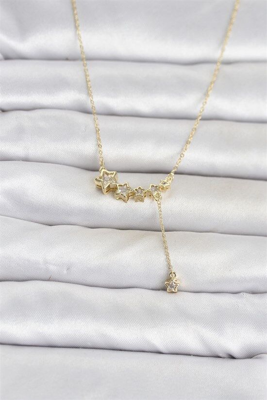 Pirinç Gold Renk Minimal Sallantılı Yıldız Model Kadın Kolye