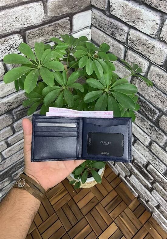 Guard Lacivert Çift Pisotlu Yatay Deri Erkek Cüzdanı