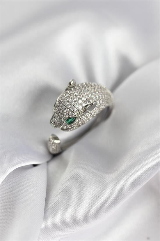 Jaguar Model Gümüş Renk Zirkon Taşlı Kadın Yüzük