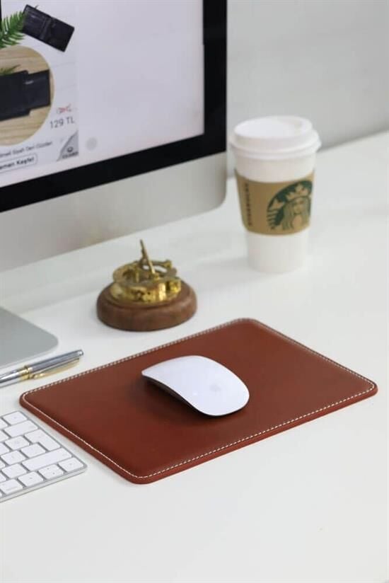 Guard Dikiş Detaylı Antik Taba Deri Mouse Pad 26 x 20