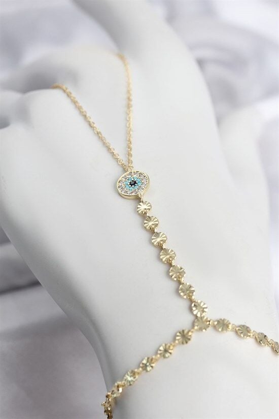 Gold Renk Pirinç Zirkon Taşlı Nazar Model Şahmeran