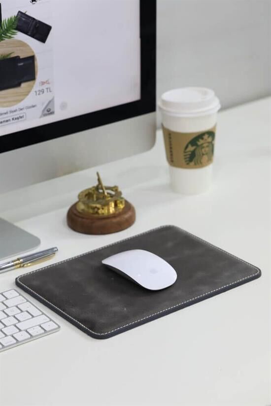 Guard Dikiş Detaylı Antik Gri Deri Mouse Pad 26 x 20 Cm
