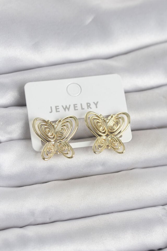 Füsun Küpesi Model Gold Renk Kelebek Model Pirinç Kadın Küpe