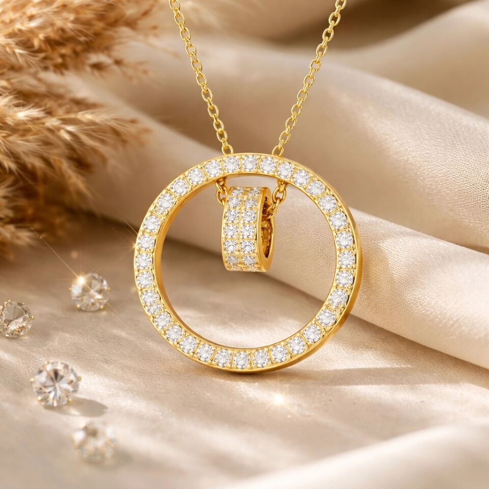 Gümüş Gold İç İçe Geçmiş Halka Kadın Kolye