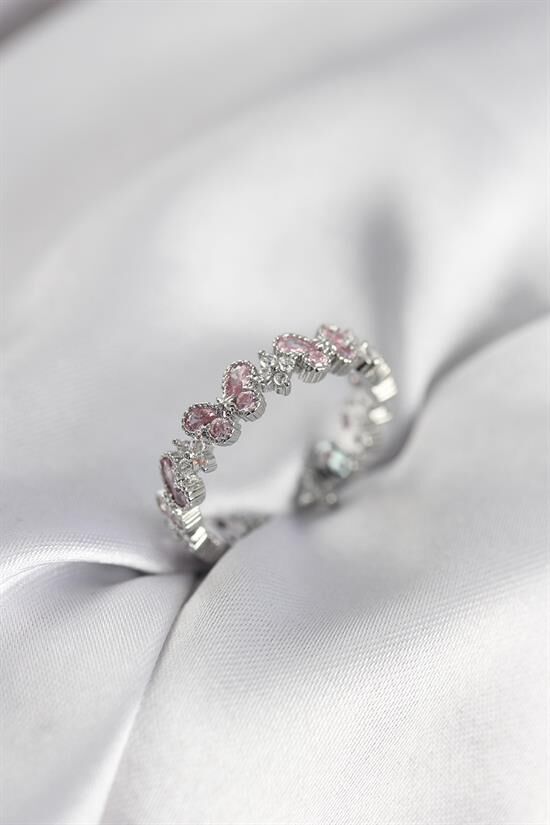 Pembe Zirkon Taşlı Kelebek Model Kadın Yüzük