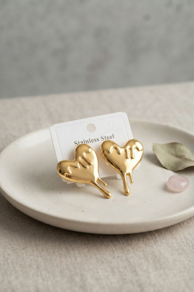 316L Çelik Gold Renk Melting Heart Model Küpe