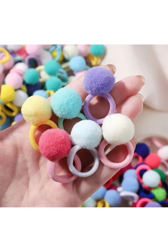 Büyük Ponponlu Lastik Çocuk Tokası 10’Lu
