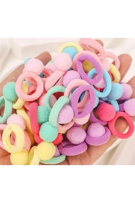 Büyük Ponponlu Lastik Çocuk Tokası 10’Lu