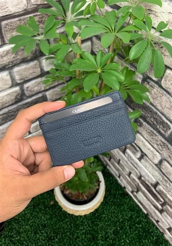 Guard Ultra İnce Unisex Lacivert Minimal Deri Kartlık