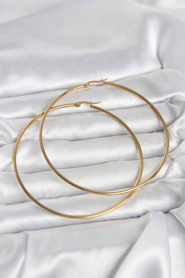 316L Çelik Gold Renk 80 mm Kadın Halka Küpe
