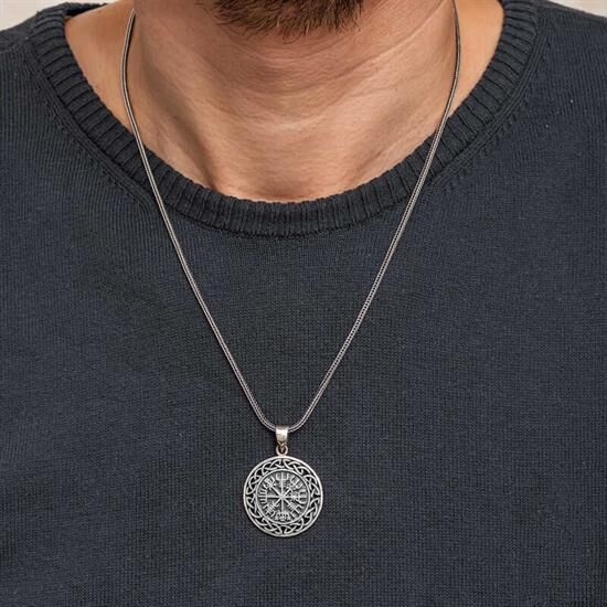 Gümüş Vegvisir Viking Pusulası Erkek Kolye