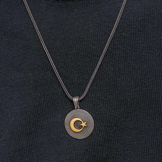 Gümüş Ay Yıldızlı Erkek Kolye