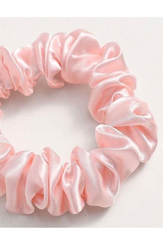 Kadın Pudra Pembe Saten Büzgülü Saç Tokası 4 Adet
