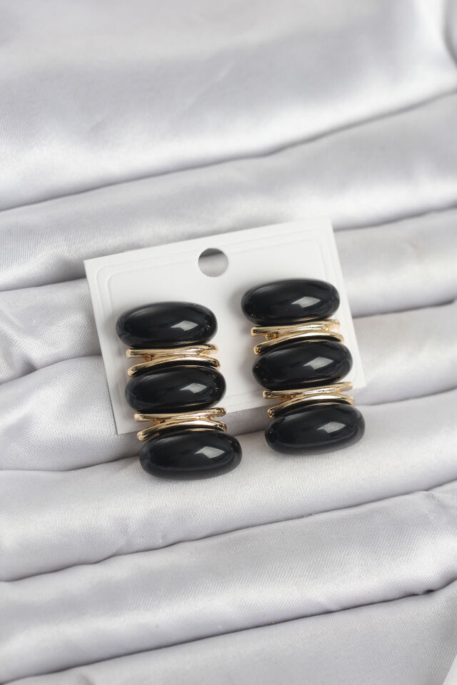 Siyah Vintage Model Gold Renk Kadın Küpe