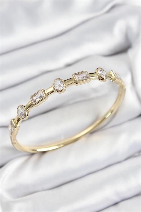 Pirinç Zirkon Taşlı Geometrik Model Model Gold Renk Kadın Kelepçe