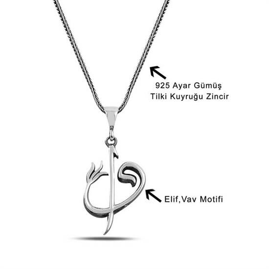 ​Gümüş Elif Vav Yazılı Kolye
