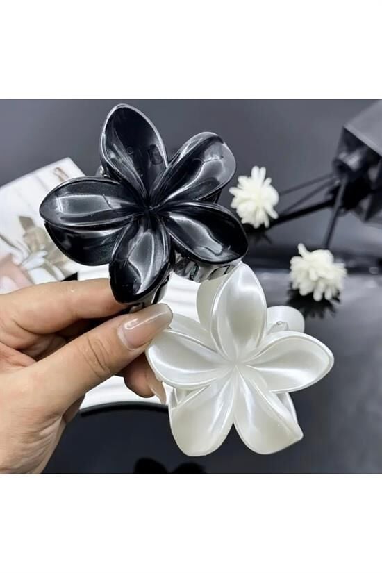 Kadın İnci, Siyah 9Cm Büyük Boy Lotus Mandal Toka Set