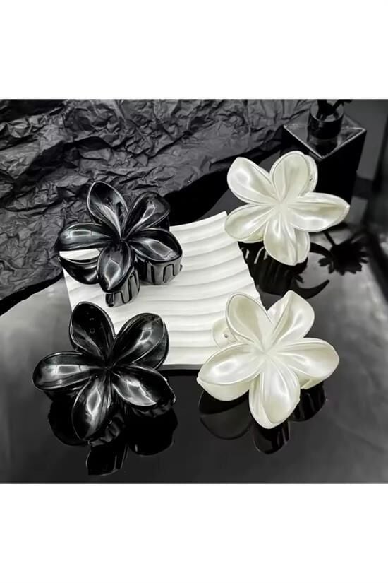 Kadın İnci, Siyah 9Cm Büyük Boy Lotus Mandal Toka Set