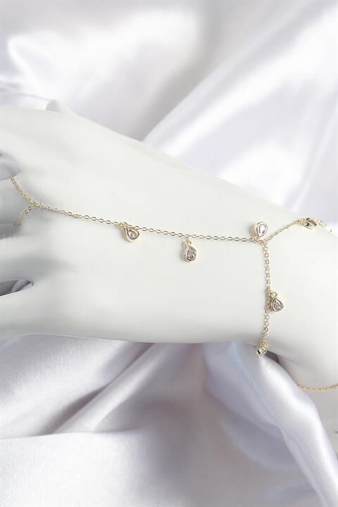 Pirinç Zirkon Taşlı Sallantılı Damla Model Gold Renk Kadın Şahmeran