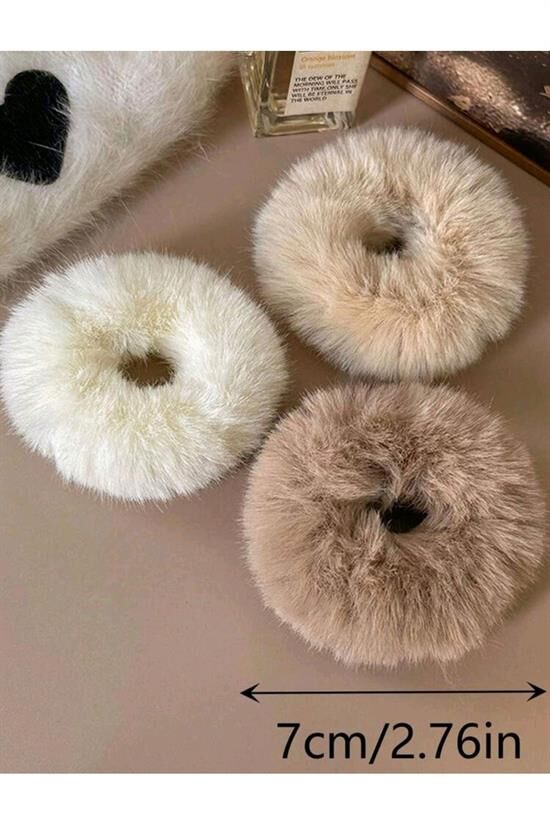 Kadın 6'Lı Kahverengi Lastik Peluş Toka Seti