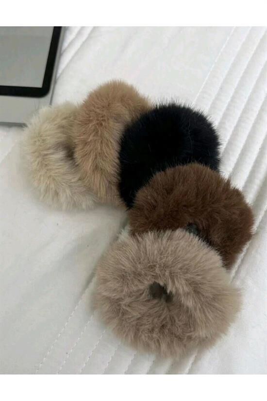 Kadın 6'Lı Kahverengi Lastik Peluş Toka Seti
