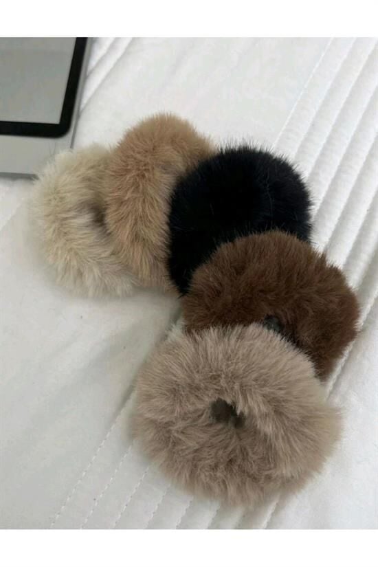 Kadın 6'Lı Kahverengi Lastik Peluş Toka Seti