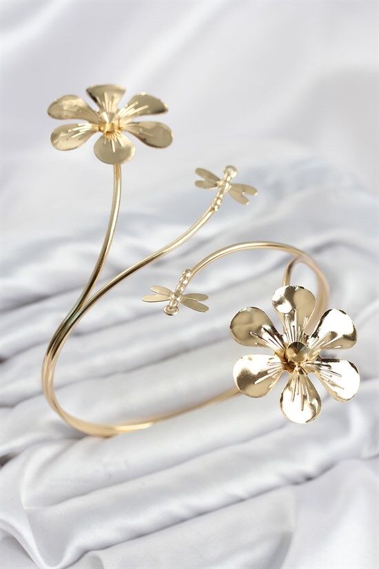 Pazu Bileklik Gold Renk Pirinç Çiçek Model
