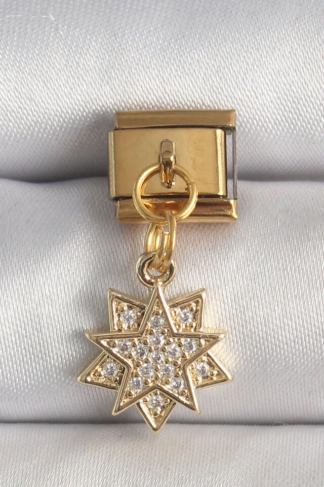 316L Çelik Gold Renk Sallantı Zirkon Taşlı Yıldız Model Nomination Charm