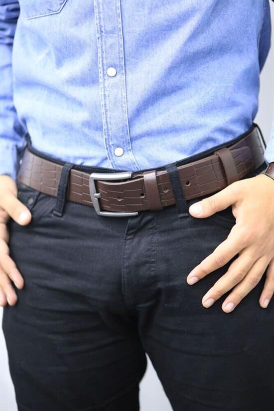 Guard Kahverengi Croco Baskı Deri Kemer 4,5 Cm