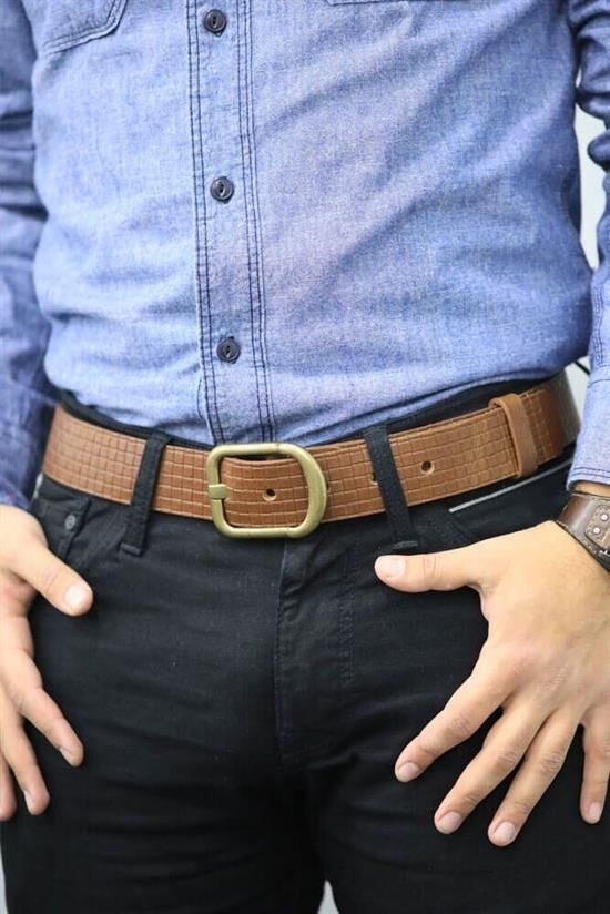 Guard Taba Örgü Desen Deri Kemer