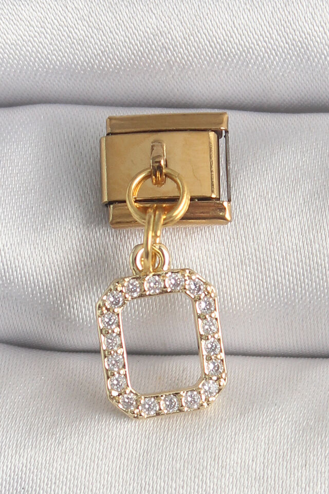 316L Çelik Gold Renk Sallantı Kare Zirkon Taşlı Nomination Charm