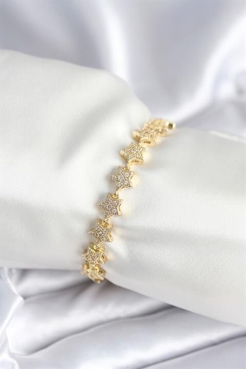 Pirinç Gold Renk Yıldız Model Kadın Bileklik