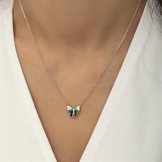 Gümüş Rose Minimal Kelebek Bayan Kolye