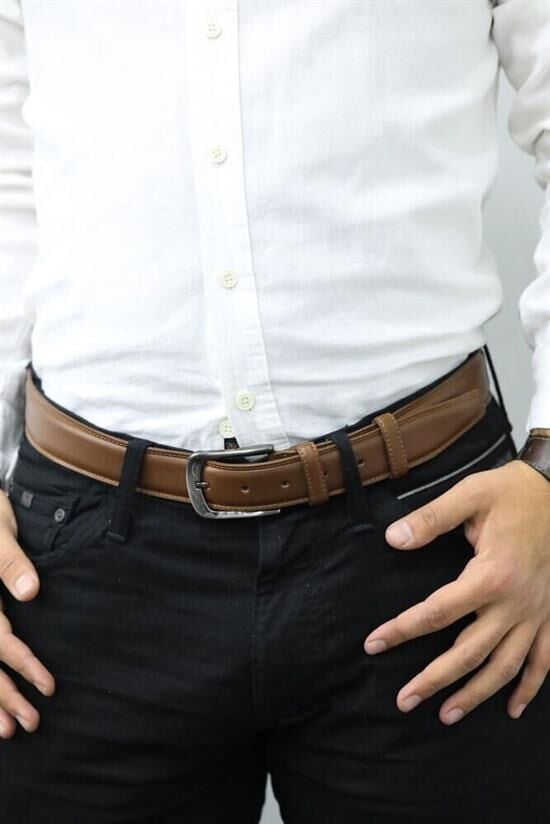 Guard Taba Dikişli Klasik Deri Erkek Kemeri - 3,5 Cm