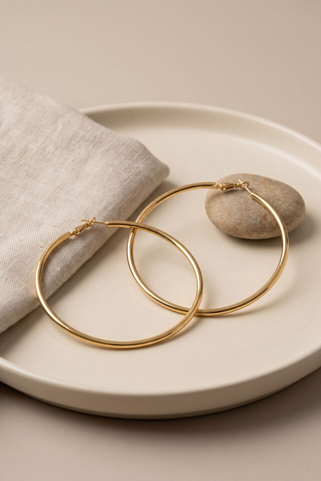 316L Çelik Gold Renk 66 mm Halka Küpe