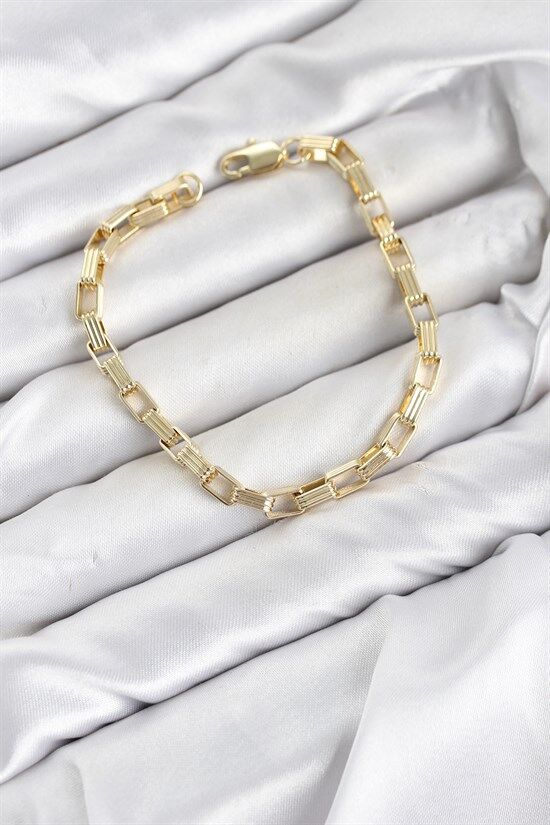 CM Kare Halka Model Gold Renk Pirinç Kadın Bileklik