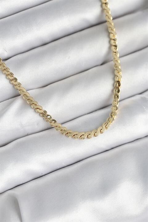 60 cm Gold Renk Pirinç Yassı Zincir Model Kadın Kolye