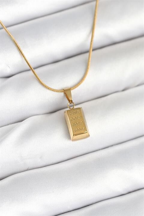 316L Çelik Gold Renk Mini Külçe Altın Model Kolye