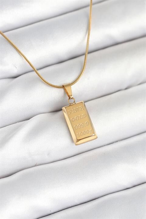 316L Çelik Gold Renk Külçe Altın Model Kolye