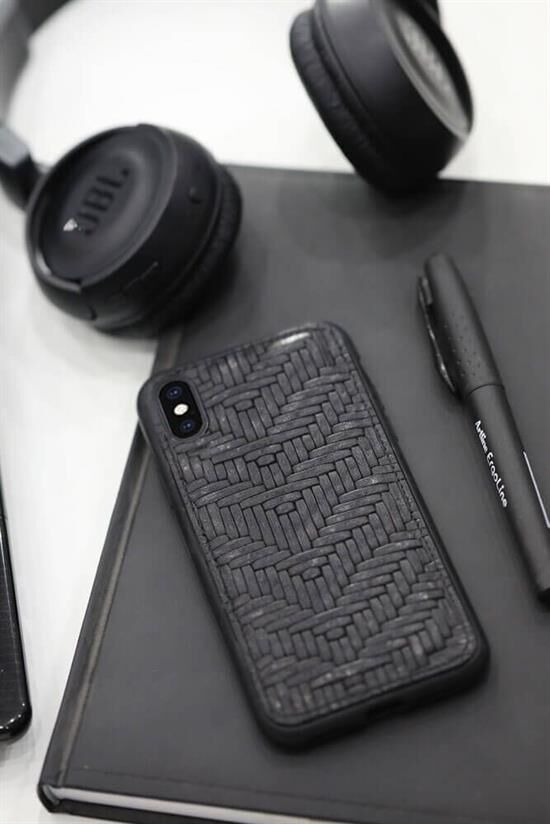 Guard Örgü Baskılı Siyah Deri iPhone X / XS Kılıfı