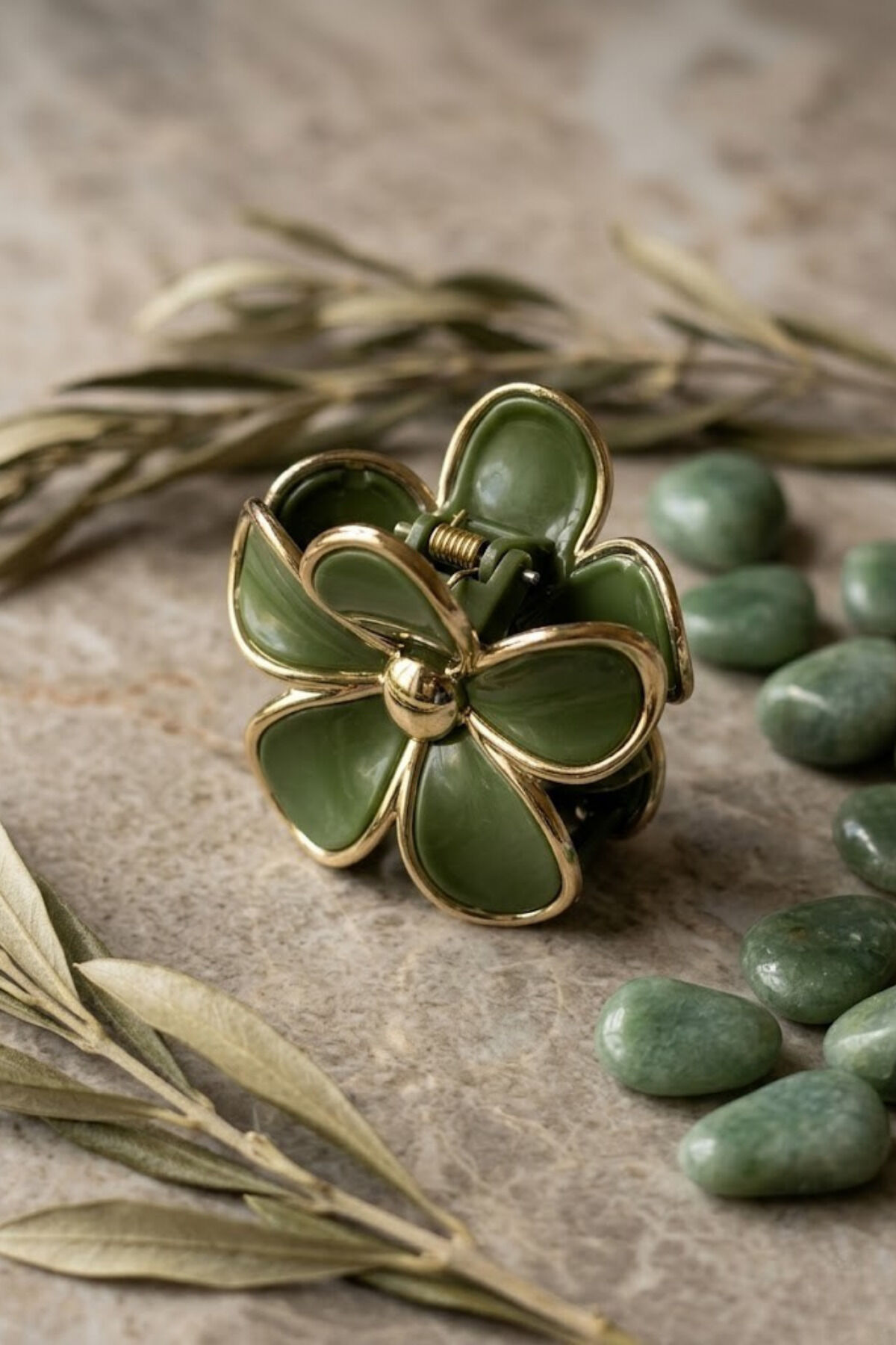Lüks Seri 9 cm Daisy Papatya Mandal Toka - Gold Varaklı Tasarım Haki