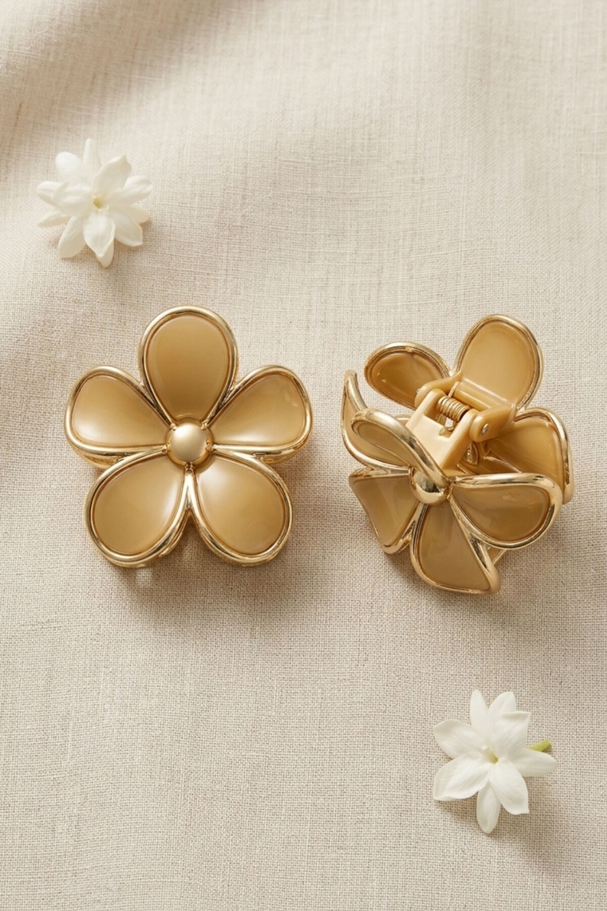 Lüks Seri 9 cm Daisy Papatya Mandal Toka - Gold Varaklı Tasarım Bej