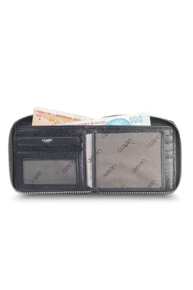 Guard Retro Fermuarlı Deri Siyah Cüzdan
