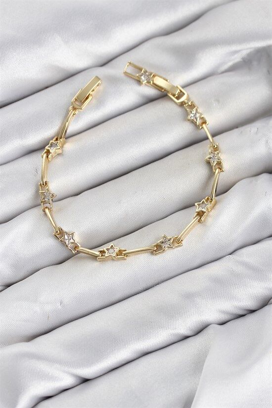 CM Gold Renk Yıldız Model Zirkon Taşlı Pirinç Kadın Bileklik