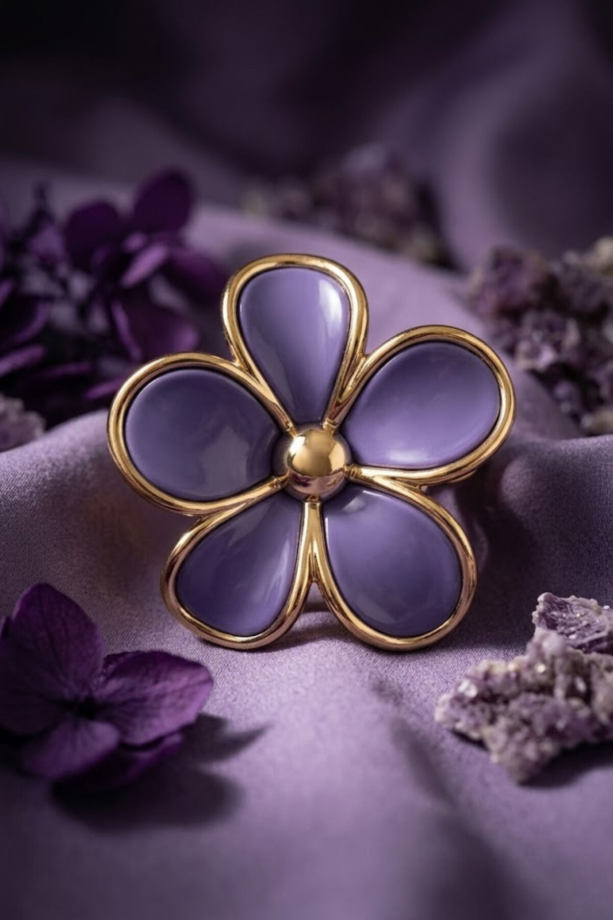 Lüks Seri 9 cm Daisy Papatya Mandal Toka - Gold Varaklı Tasarım Mor
