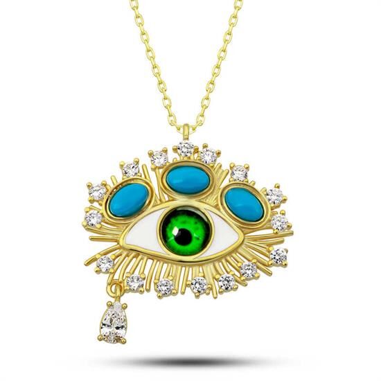 Gümüş Gold Gözyaşı Damlası Koruyucu Bakış Kolye